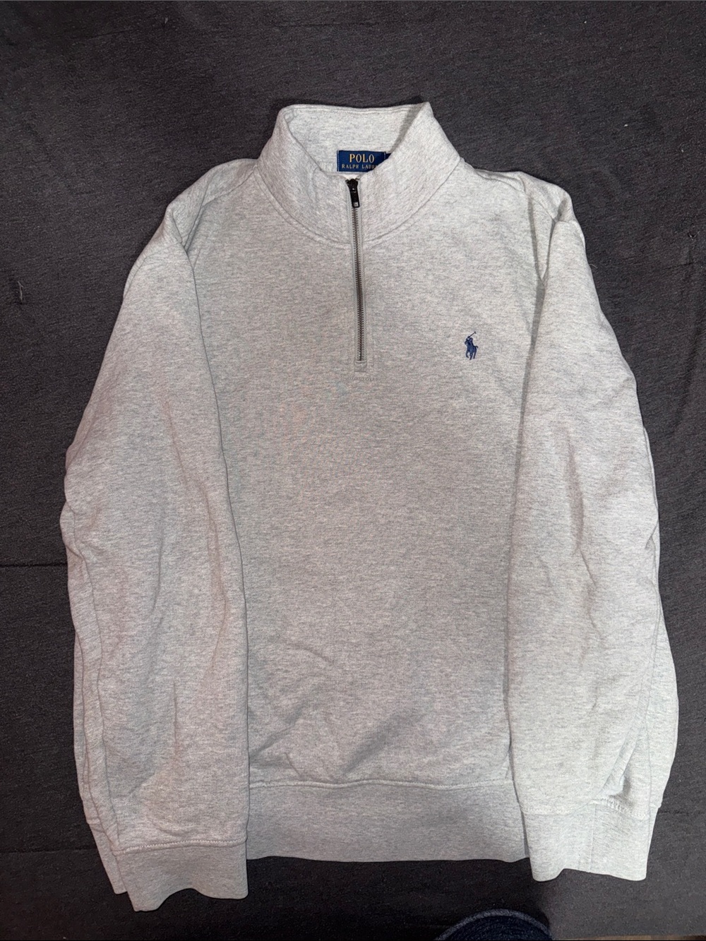 Ralph Lauren Light Gray Quarter-Zip Sweatshirt with Navy Pony